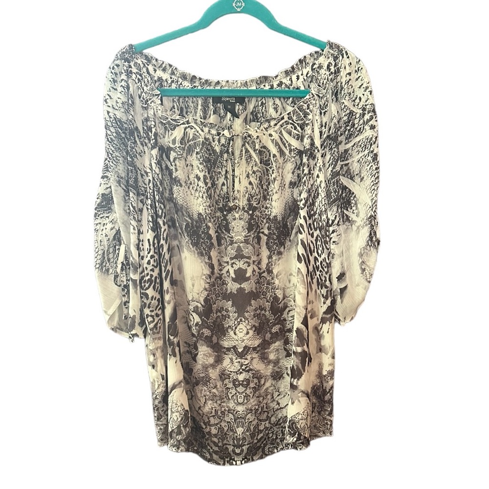 Style & Co Animal Print Short‎ Sleeve Blouse Size 1X Black, White Gray Print